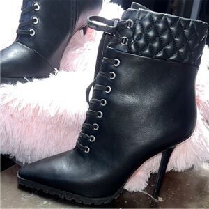 Jennifer Lopez Elegant Black Faux Leather Black Quilted Ankle Boots Nonslip